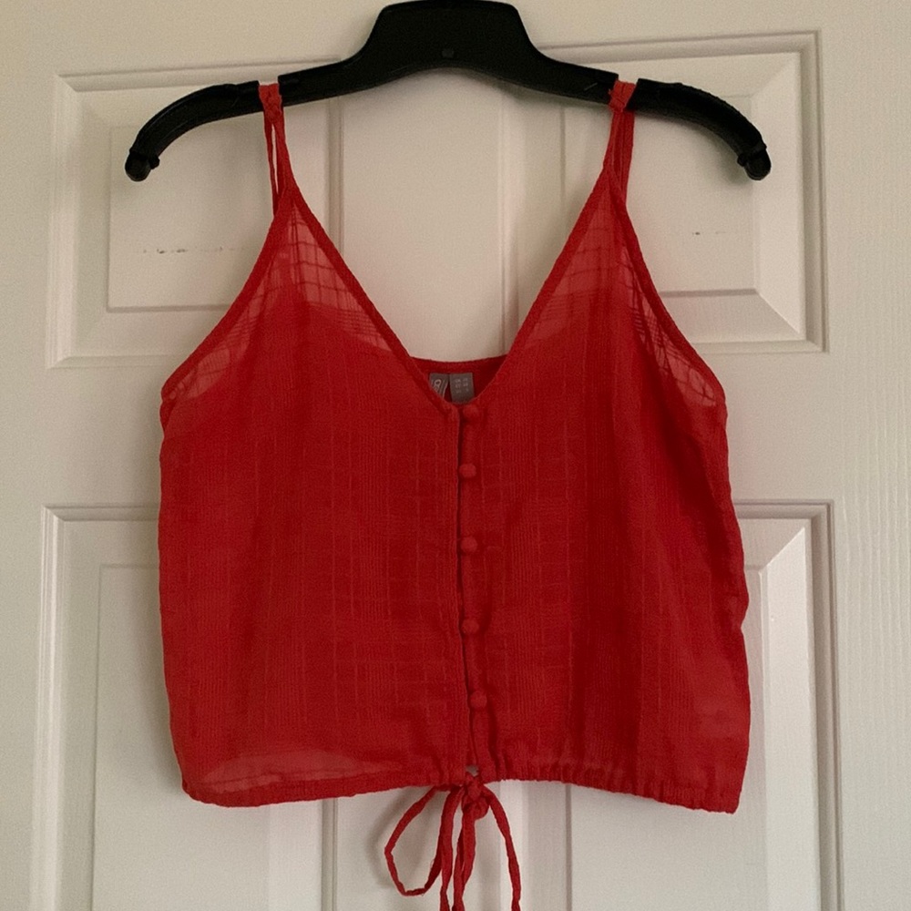 ASOS Crop Top Sheer Orange Tie Front Buttons US 6 Small Cotton